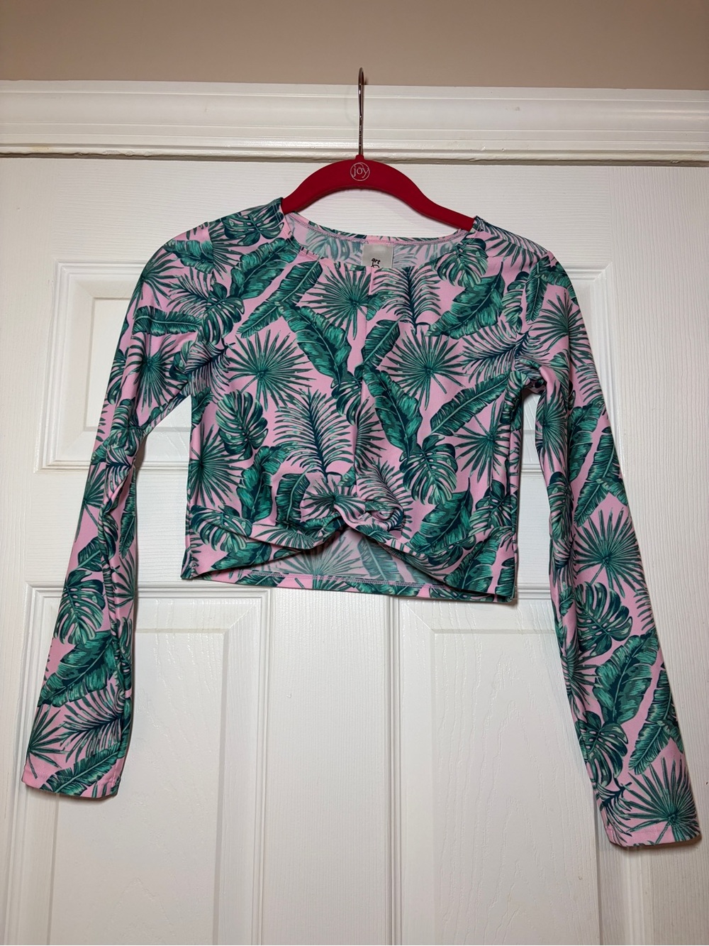 art class Pink and Green Tropical-Print Long Sleeve Crop Top Rashguard